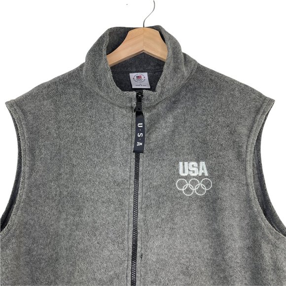 MENS UNITED STATES OLYMPIC COMMITTEE USA GRAY MOCK NECK FLEECE FULL ZIP VEST XL - Picture 2 of 8